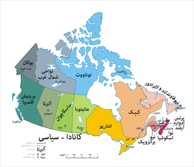 نقشه ایالت های کشور کانادا